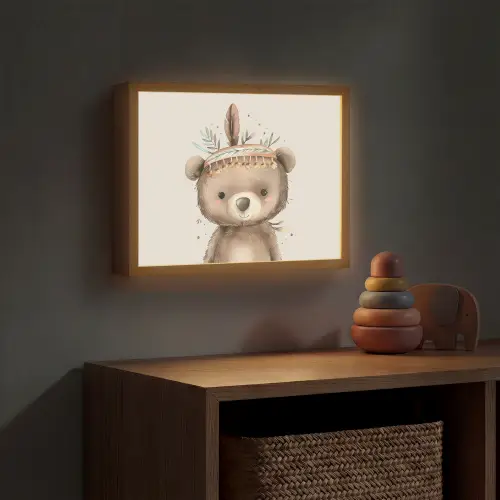 Beer - Boho - Indianentooi - Dieren Light Box met batterij (Wandlamp kind) middel -sfeer5_kind