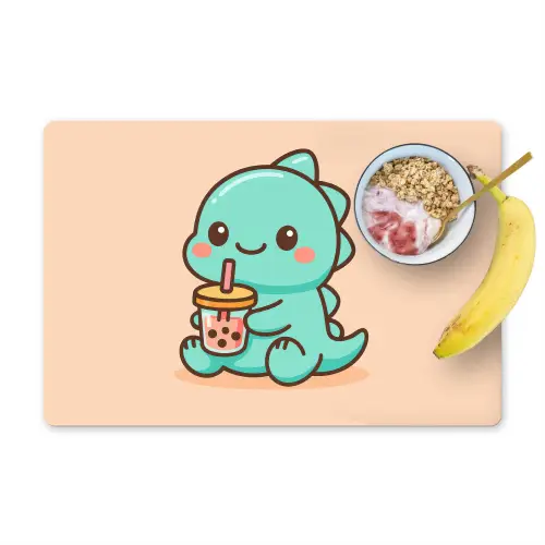 Dino - Boba - kawaii - Oranje Placemat vinyl groot -zzzproduct_Kitchenyeah-website