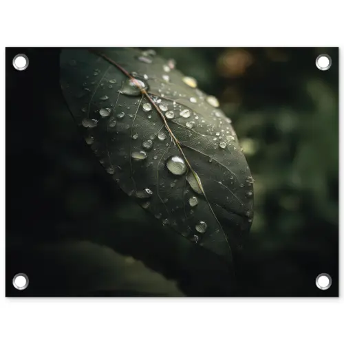 Blad - Groen - Nerven - Regendruppels tuinposter los doek klein -3d