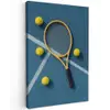 Tennisracket - Bal - Blauw - Veld Tuinposter op houten frame 2 cm dik middel -3d