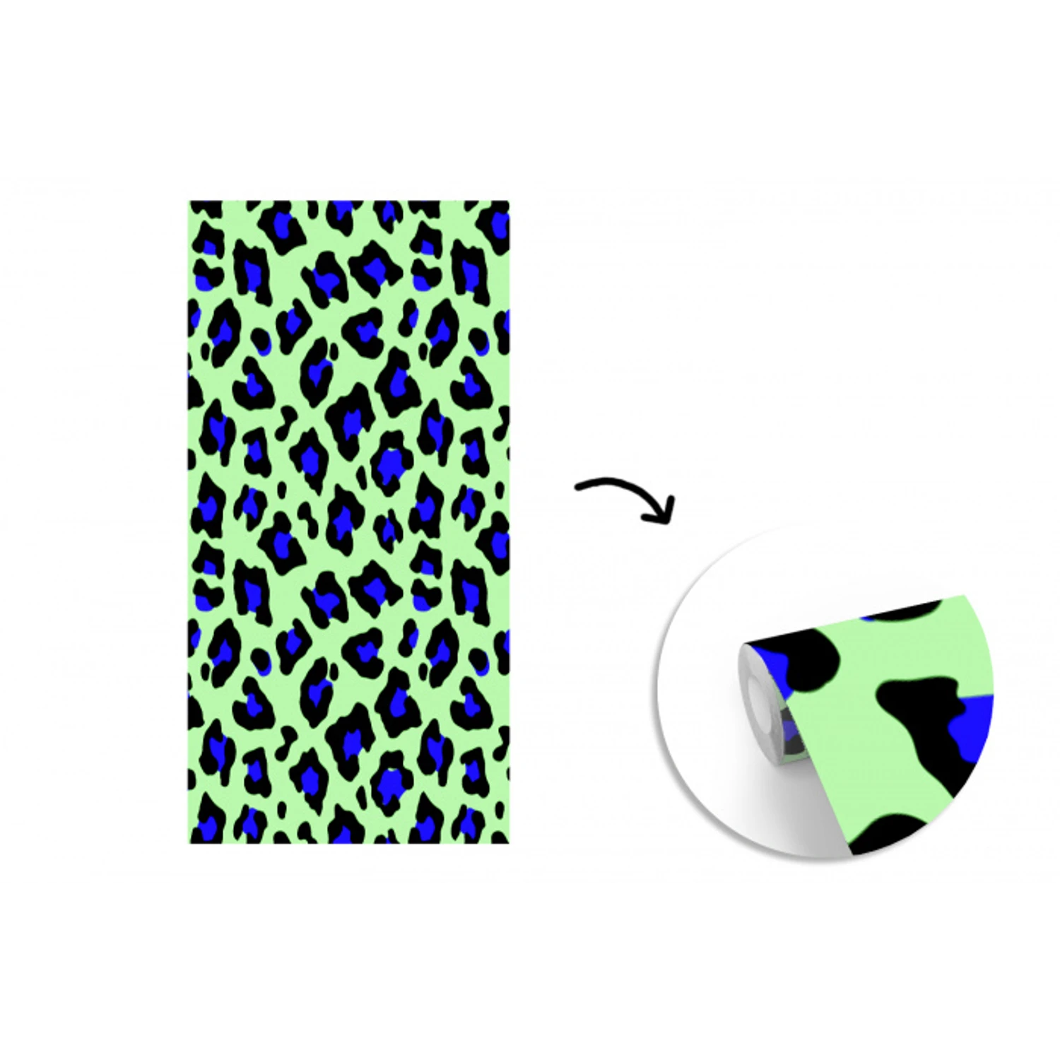 Panterprint - Blauw - Groen fotobehang vinyl groot 64 -3d