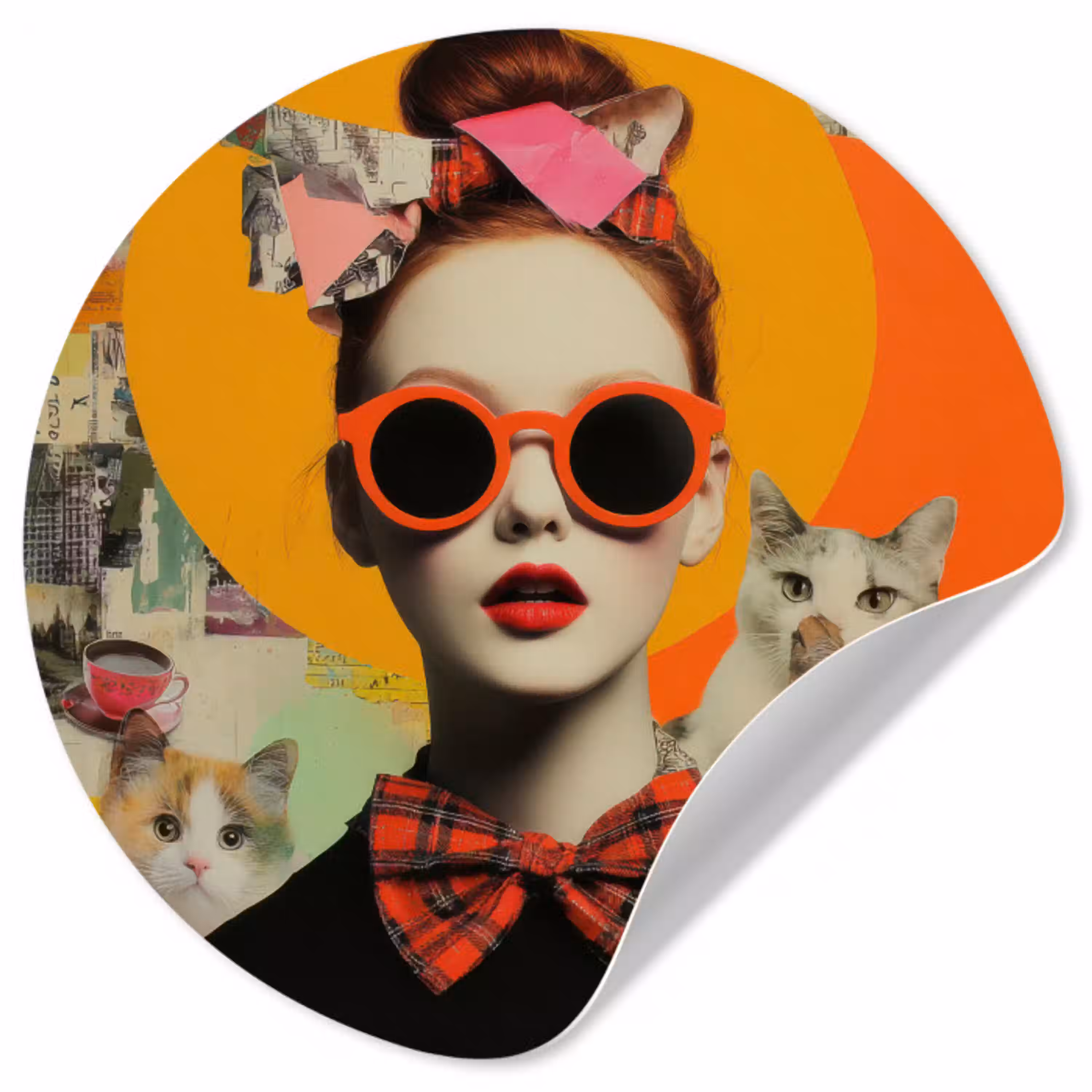 Vrouw - Bril - Strik - Retro Wandcirkel behangsticker klein -3d