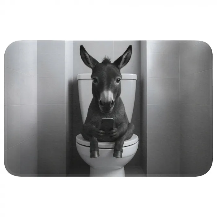 Ezel - Telefoon - Toilet - Zwart - Wit Badmat klein -3d