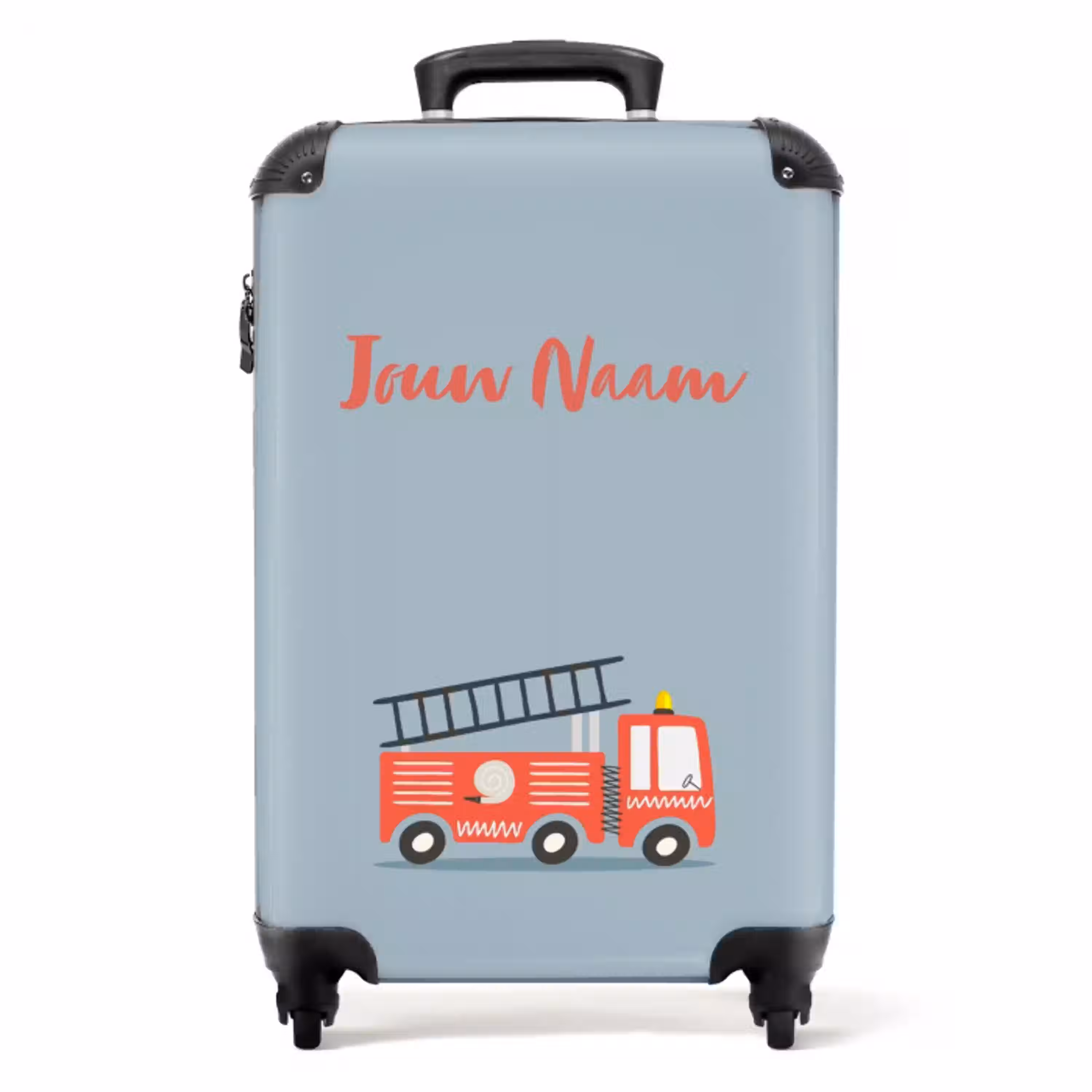 Brandweerauto blauwe achtergrond NBS - Handbagage koffer - Kinderen Unisex middel -productfoto_recht