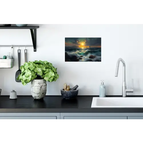 Zee - Zon - Golven - Rotsen Muursticker klein -keuken