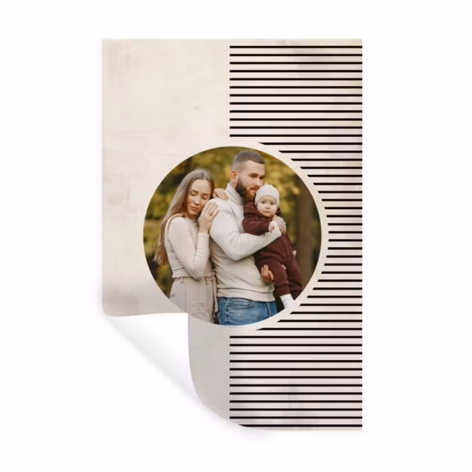Gepersonaliseerde muursticker - Ronde foto met modern lijnpatroon
