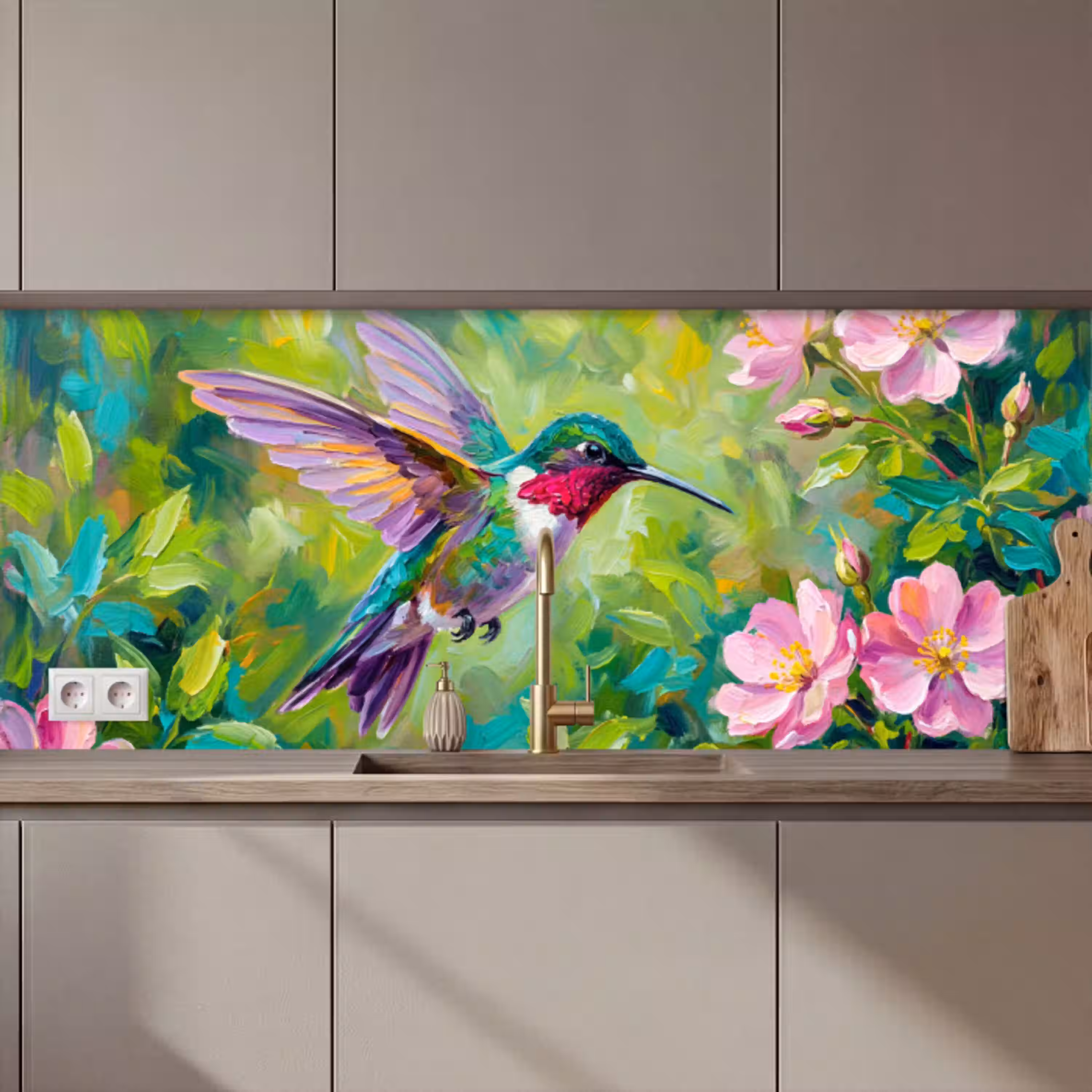 Kolibrie - Bloemen - Natuur - Kleurrijk keuken achterwand 2 middel zz_3dshopping