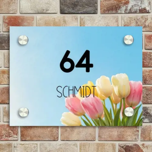 Gekleurde tulpen lucht - Modern Naambord Rechthoek middel -sfeer3
