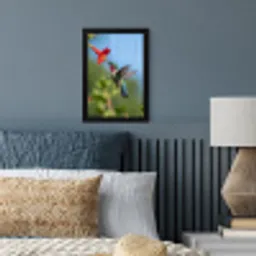 Kolibrie - Bloem - Natuur - Groen fotolijst zwart zonder passe partout klein -sfeer3