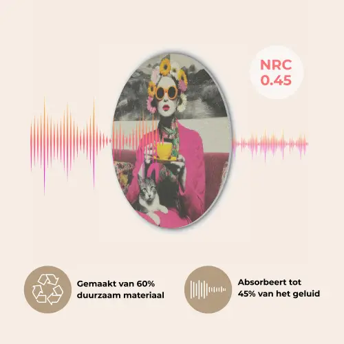 Vrouw - Kat - Bloemen - Kopje - Retro Akoestische PET Vilt - Rond klein -USP_NL