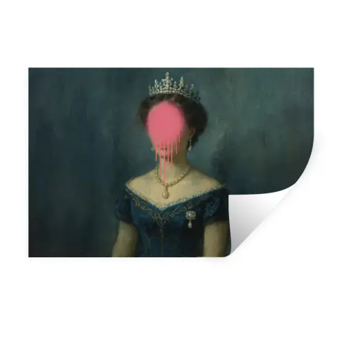 Kroon - Roze druipend verf - Portret Muursticker klein -3d