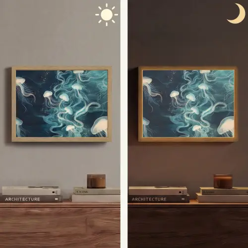 Kwallen - Zee - Wit - Golven Light Box met batterij (Wandlamp) middel -sfeer3