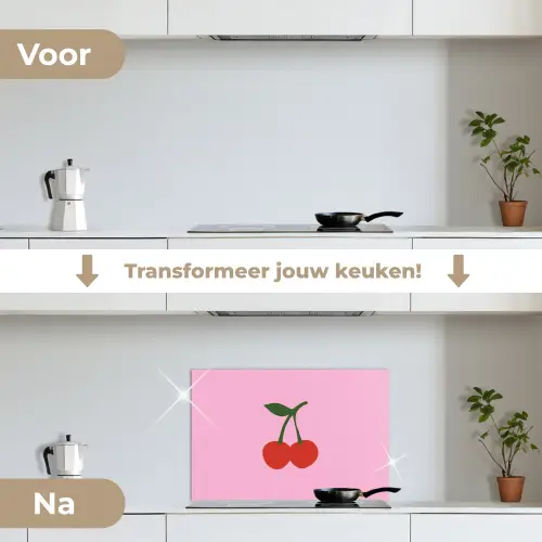 Kersen - Roze - Illustratie keuken achterwand spatscherm klein -voor_na_NL