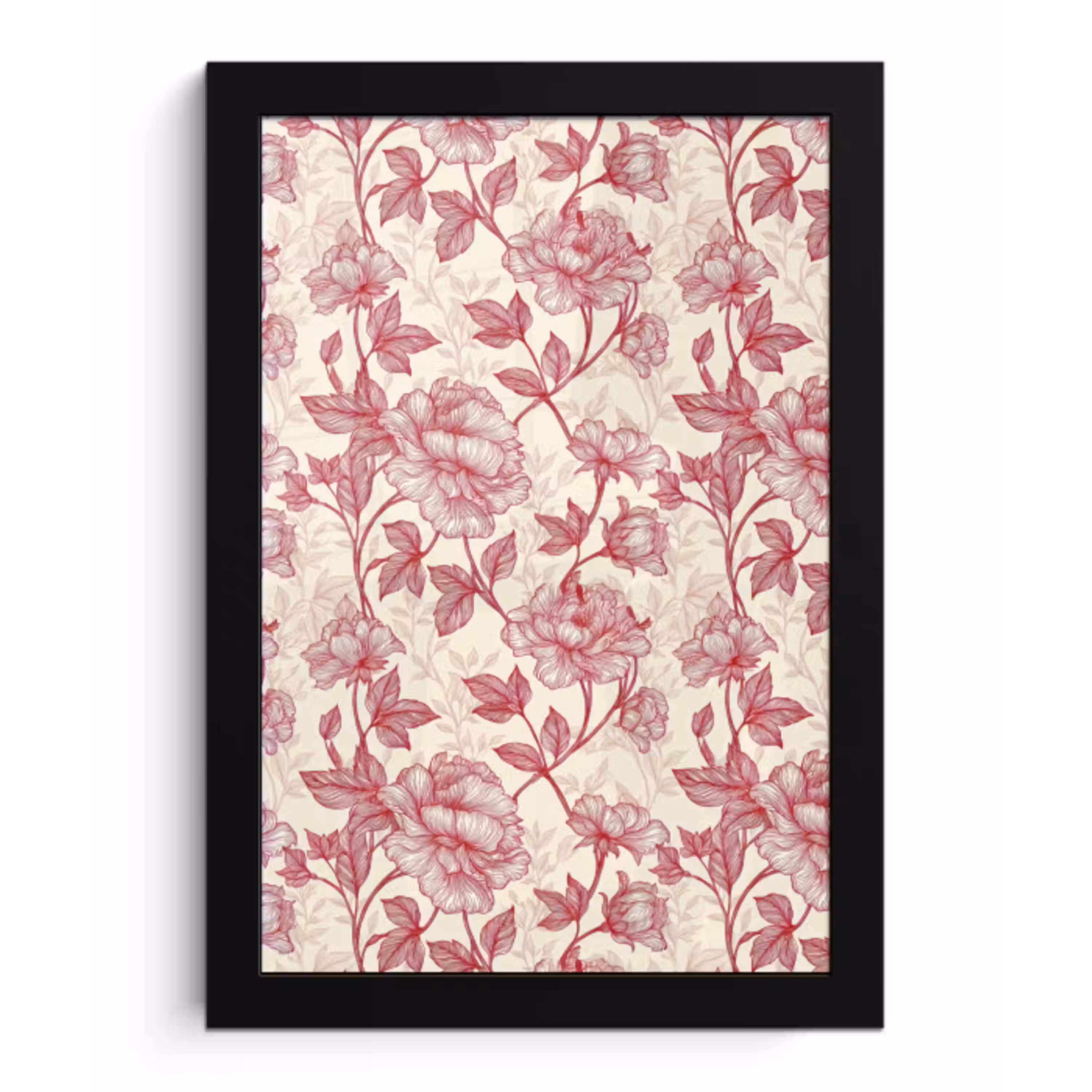 Pioenrozen - Modern -  Rood fotolijst zwart zonder passe partout klein 224 -3d