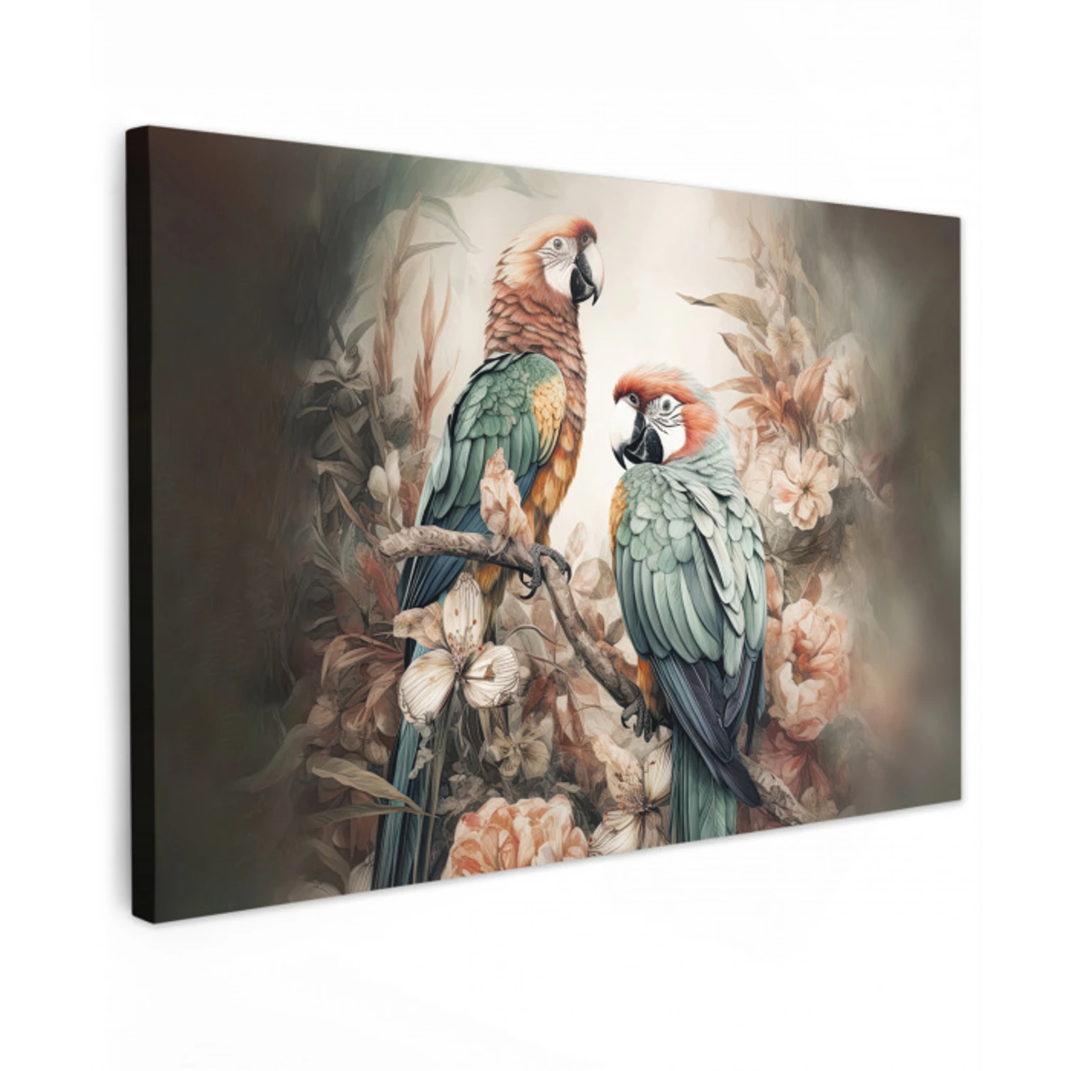 Papegaaien - Vogels - Natuur - Bloemen canvas 2cm klein -z3d