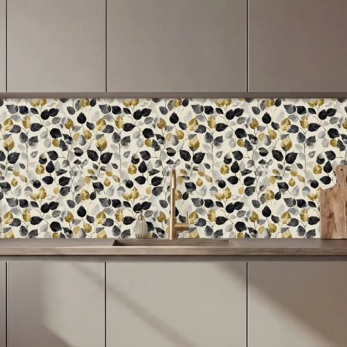 Botanisch - Goud - Zwart keuken achterwand 2 middel 871 zz_3dshopping