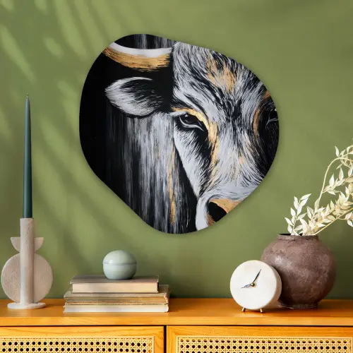 Stier - Hoorns - Snuit - Goud Wandcirkel Organisch Aluminium middel -sfeer2