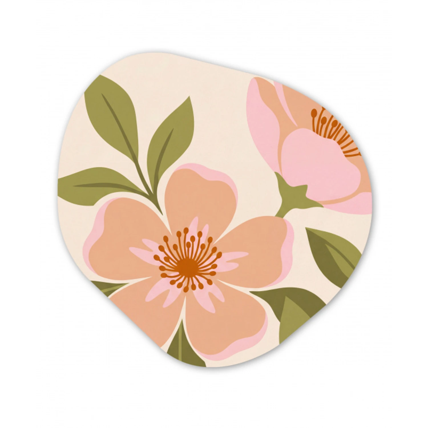 Grafisch - Bloemen - Roze Wandcirkel Organisch Aluminium middel -3d