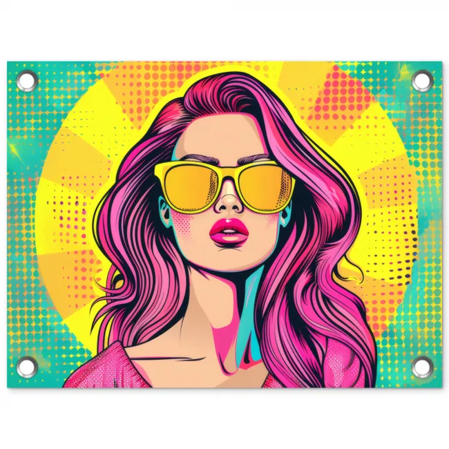 Zonnebril - Vrouw - Zonnig - Geel tuinposter los doek klein -3d