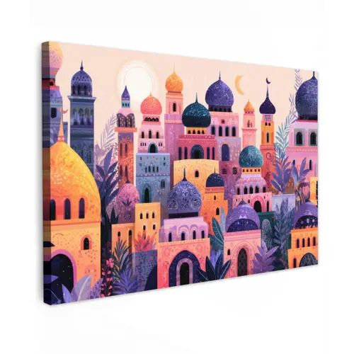 Fantasierijke stad - kleurrijk - Zon canvas 2cm klein -z3d