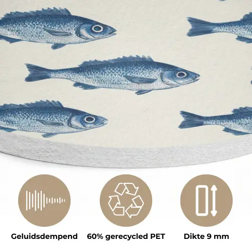 Vis - Patroon - Blauw Akoestische PET Vilt - Rond klein 838 -closeup_NL