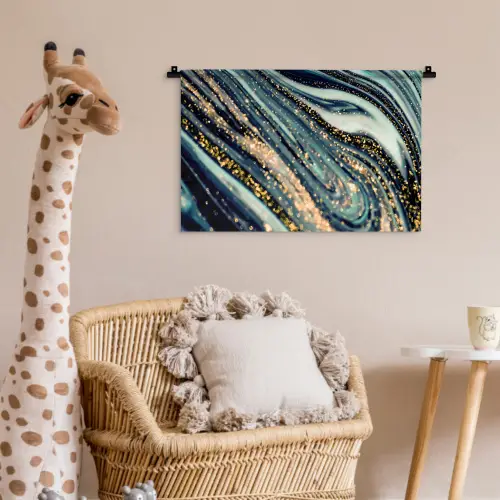 Marmer - Goud - Blauw - Glitter - Marmerlook - Abstract Wandkleed katoen klein -wsfeer5_kind