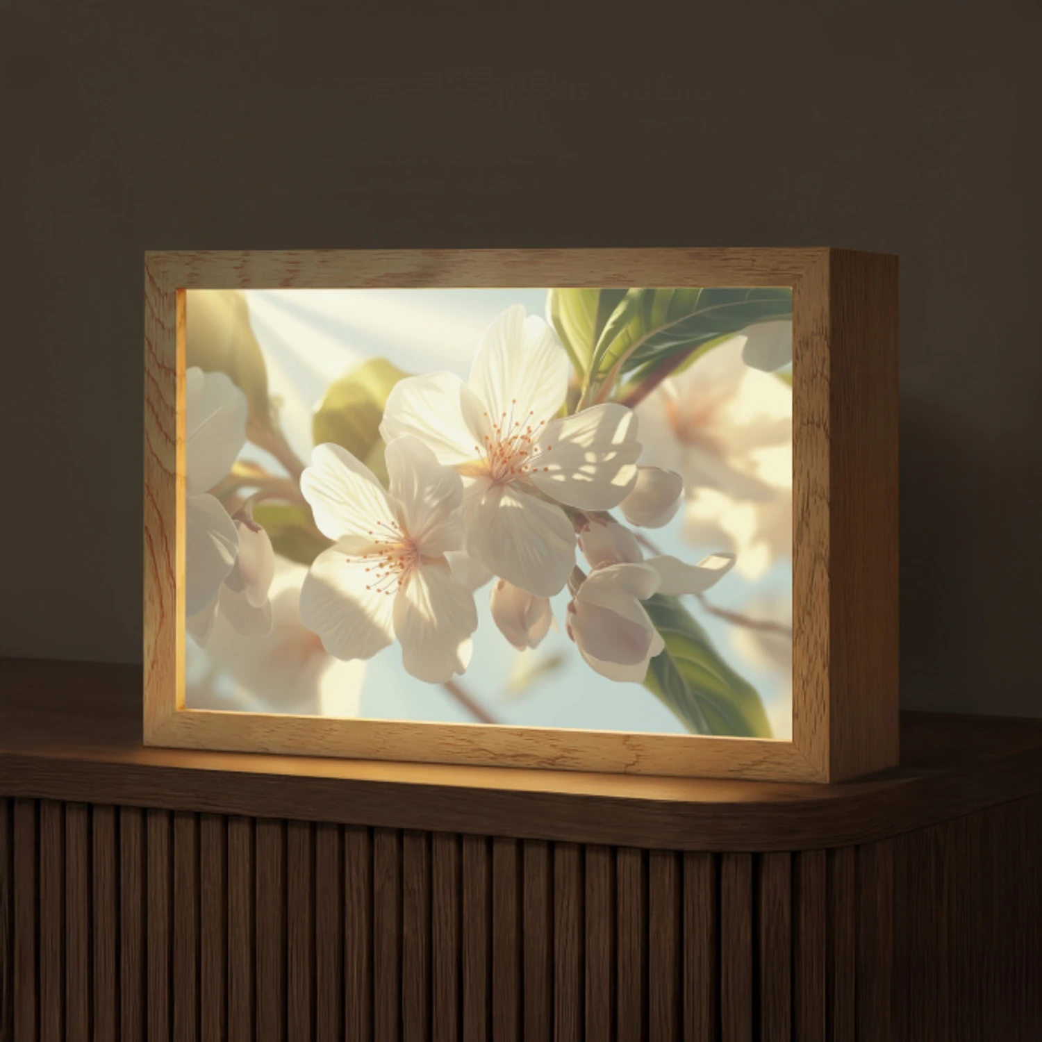 Bloesems - Wit - Zonnestralen -  Bloemblaadjes Light Box met kabel (Tafellamp) klein -z3d_website