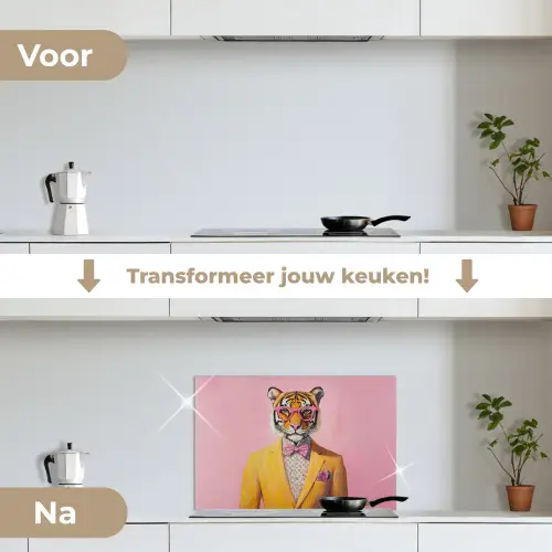 Tijger - Bril - Geel - Jasje keuken achterwand spatscherm klein -voor_na_NL
