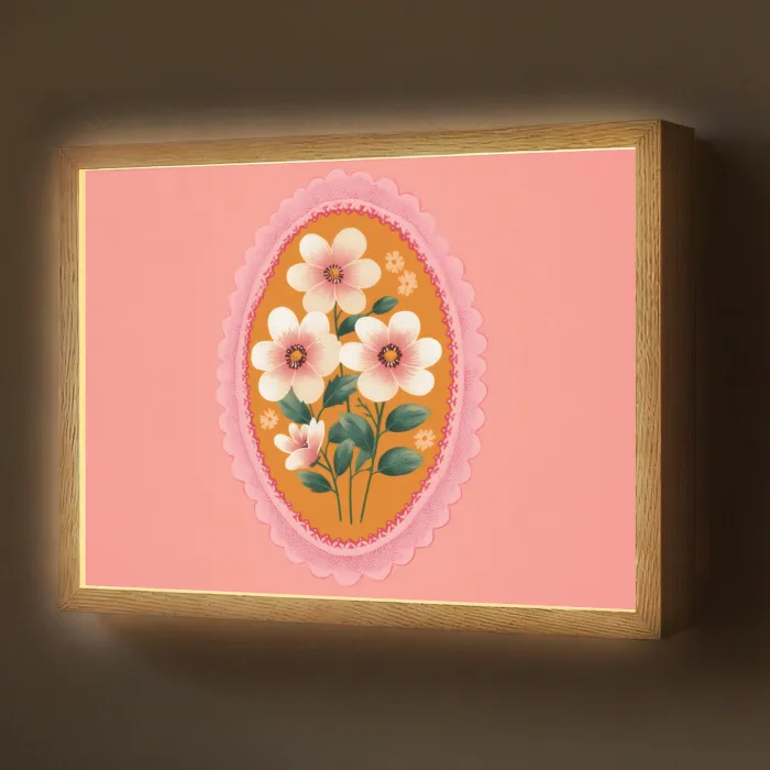 Illustratie - Bloemen - Rand - Roze Light Box met batterij (Wandlamp) middel -z3d_website
