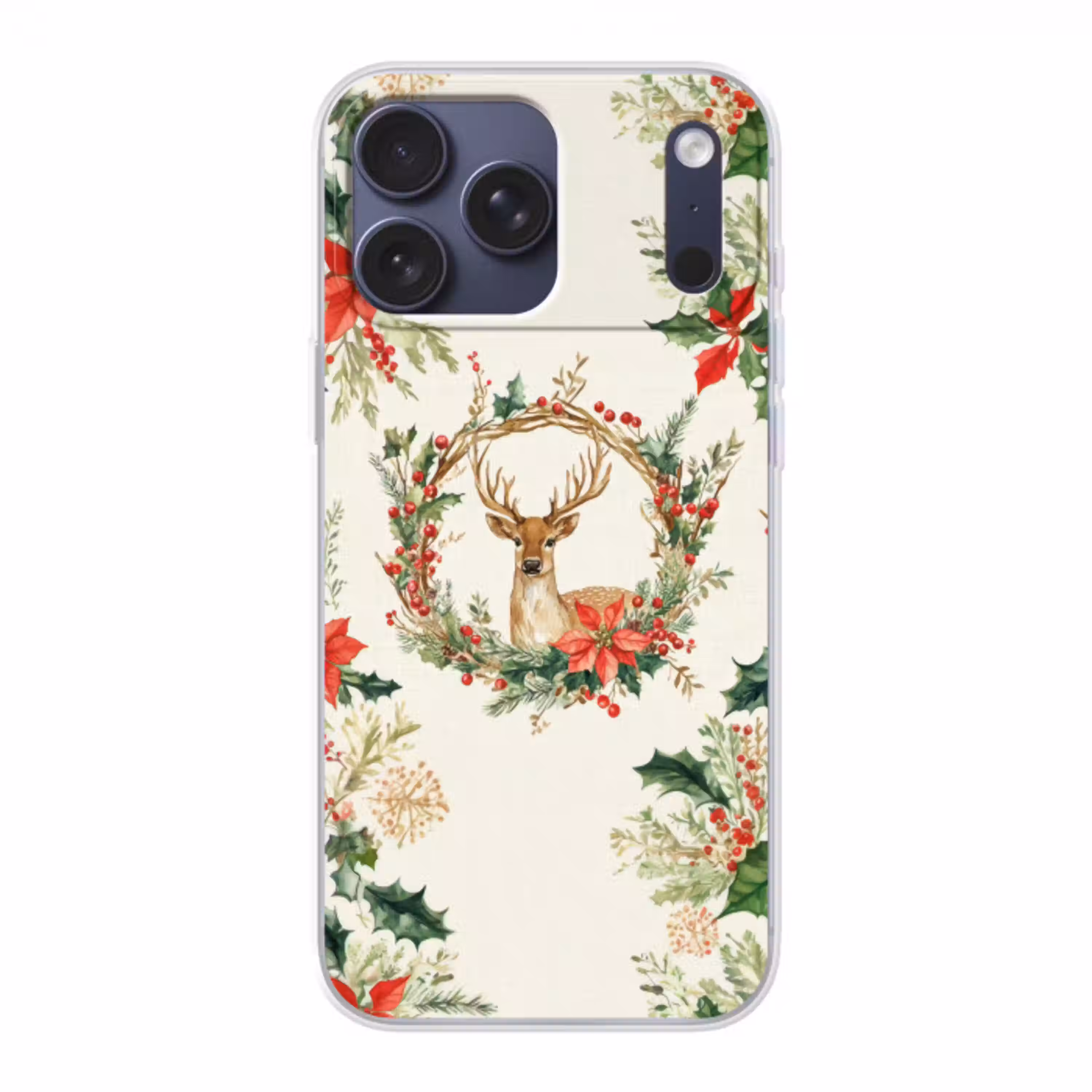 Kerstkrans - Hert - Hulst - Rood Telefoonhoesje iPhone 17 Pro Max klein -3d