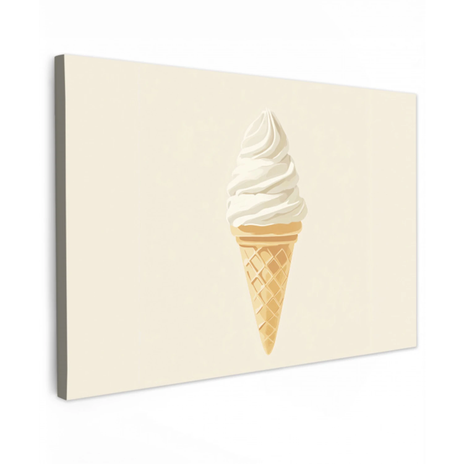 Softijs - Hoorntje - Wit Tuinposter op houten frame 2 cm dik klein -3d