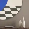 Vaas - Blauw - Geblokt - Modern Akoestische PET Vilt - Rond klein -sfeer5_closeup