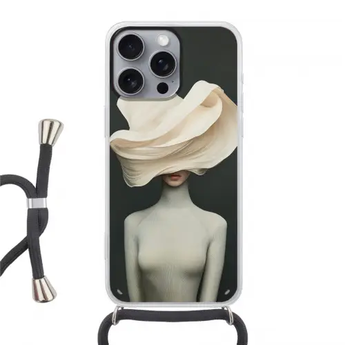 Vrouw - Beige - hoed Hoesje iPhone 16 Pro Max met koord klein -3d