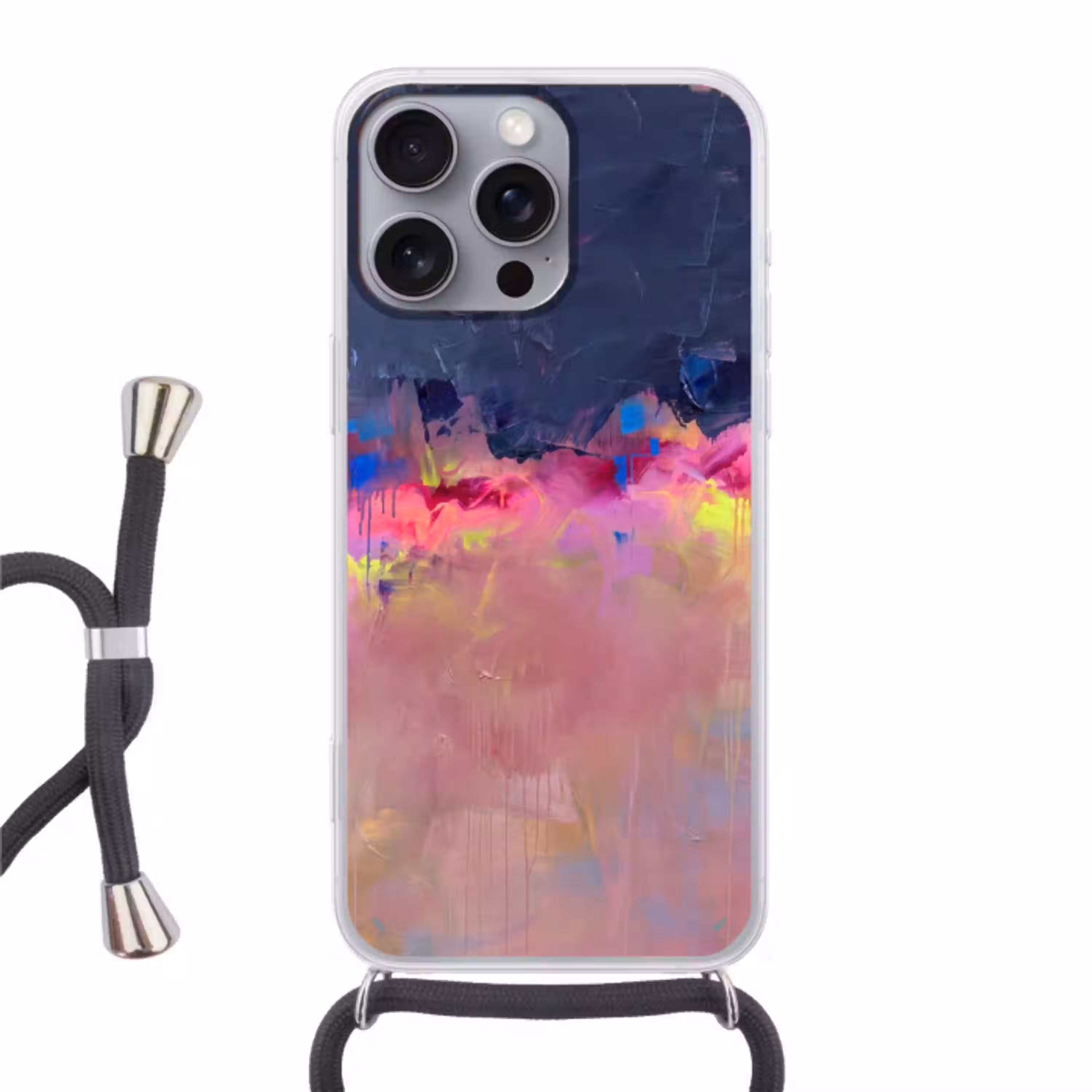 Abstract - Textuur - Kleuren - Modern - Roze Hoesje iPhone 16 Pro Max met koord klein -3d