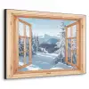 Doorkijk - Winterlandschap - Natuur - Berg - Bomen - Hout Textielframe - compleet frame klein -3d