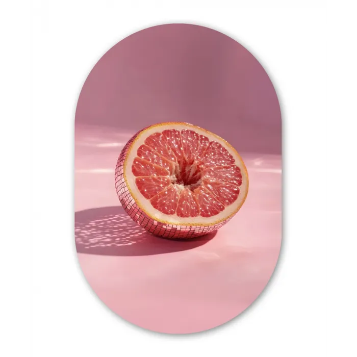 Grapefruit - Roze - Disco - Shiny Wandcirkel Ovaal Glas middel -3d