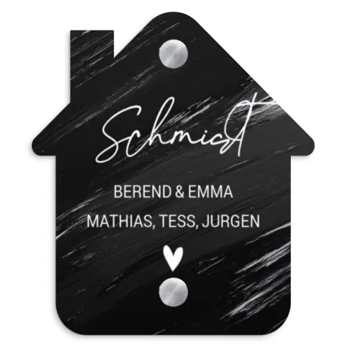 Zwart verftextuur - Sierlijk Naambord Huisje klein -3d