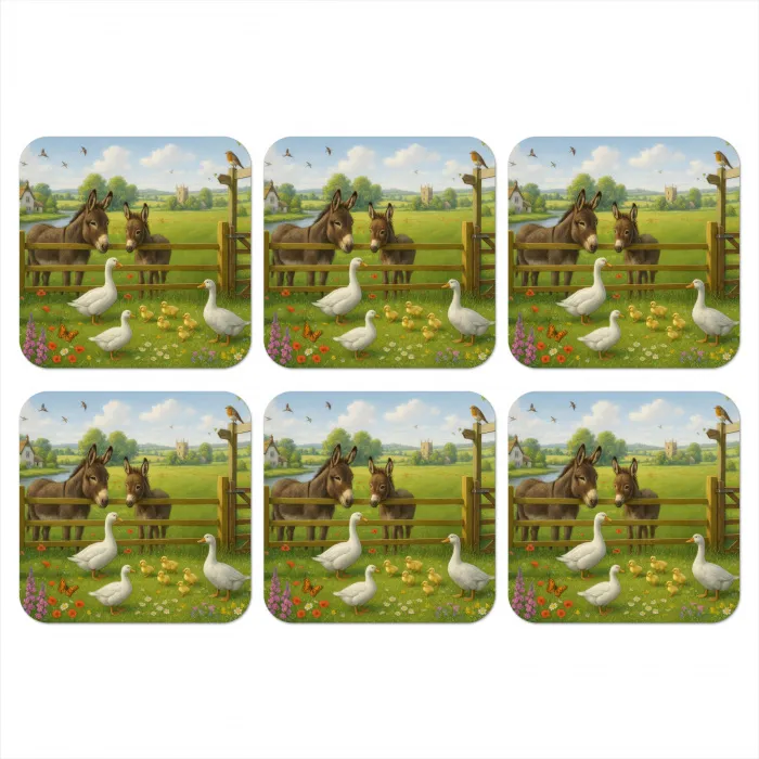 Ezels - Ganzen - Kleurrijk onderzetter kurk middel -3d