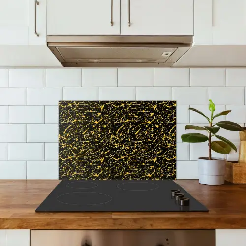 Spat - Waterverf - Geel - Zwart keuken achterwand spatscherm klein 900 -sfeer2