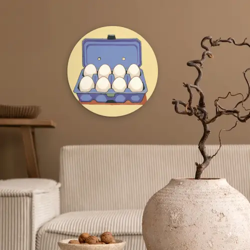 Eieren - Doos - Minimalistisch - Blauw Wandcirkel kunststof plaat 5mm dik klein -sfeer1