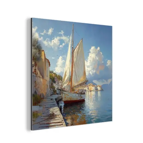 Zeilschip - Huizen - Kade - Zee aluminium wit klein -3d