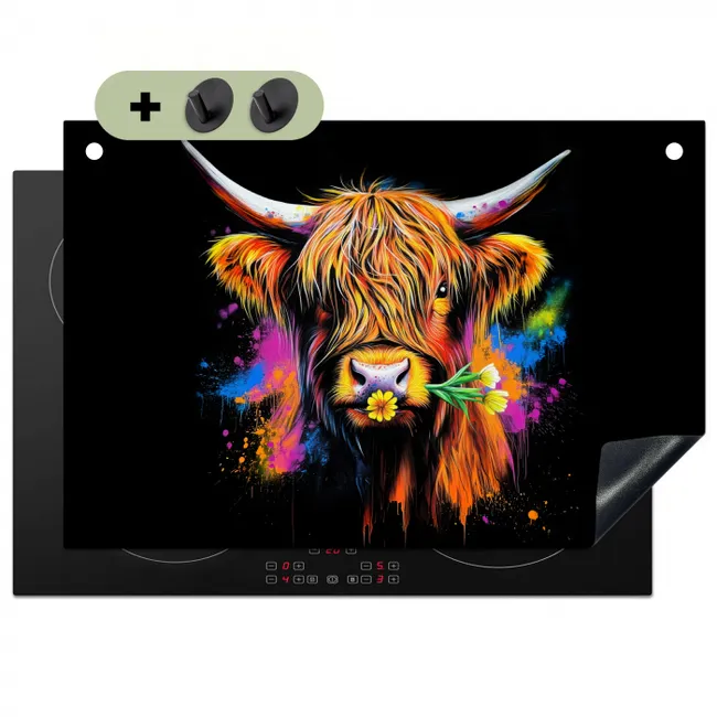 Schotse Hooglander - Graffiti - Kleurrijk - Bloem - Dieren Inductie beschemer met haakjes klein -3d