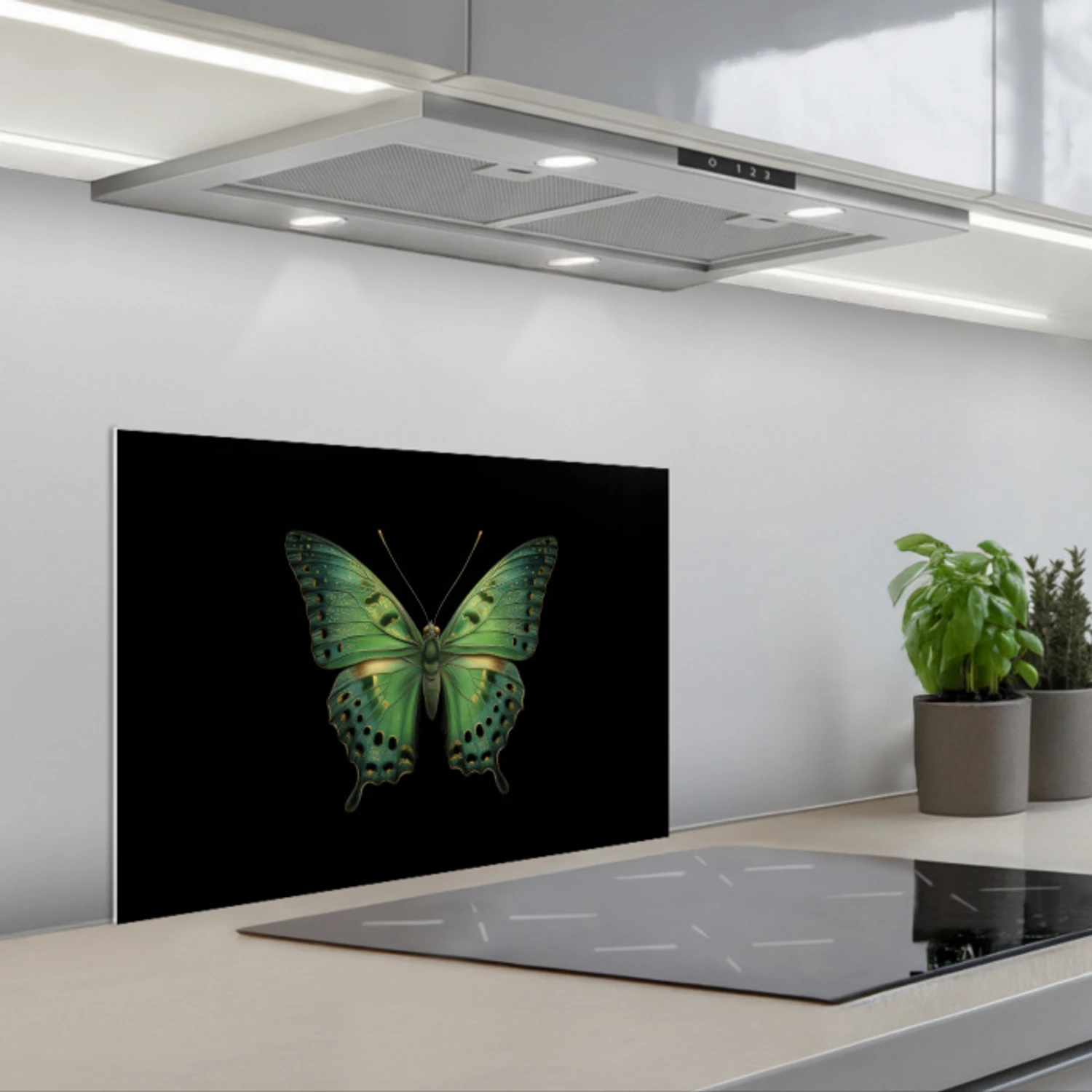 Vlinder - Groen - Diepte keuken achterwand spatscherm klein -3d_schuin