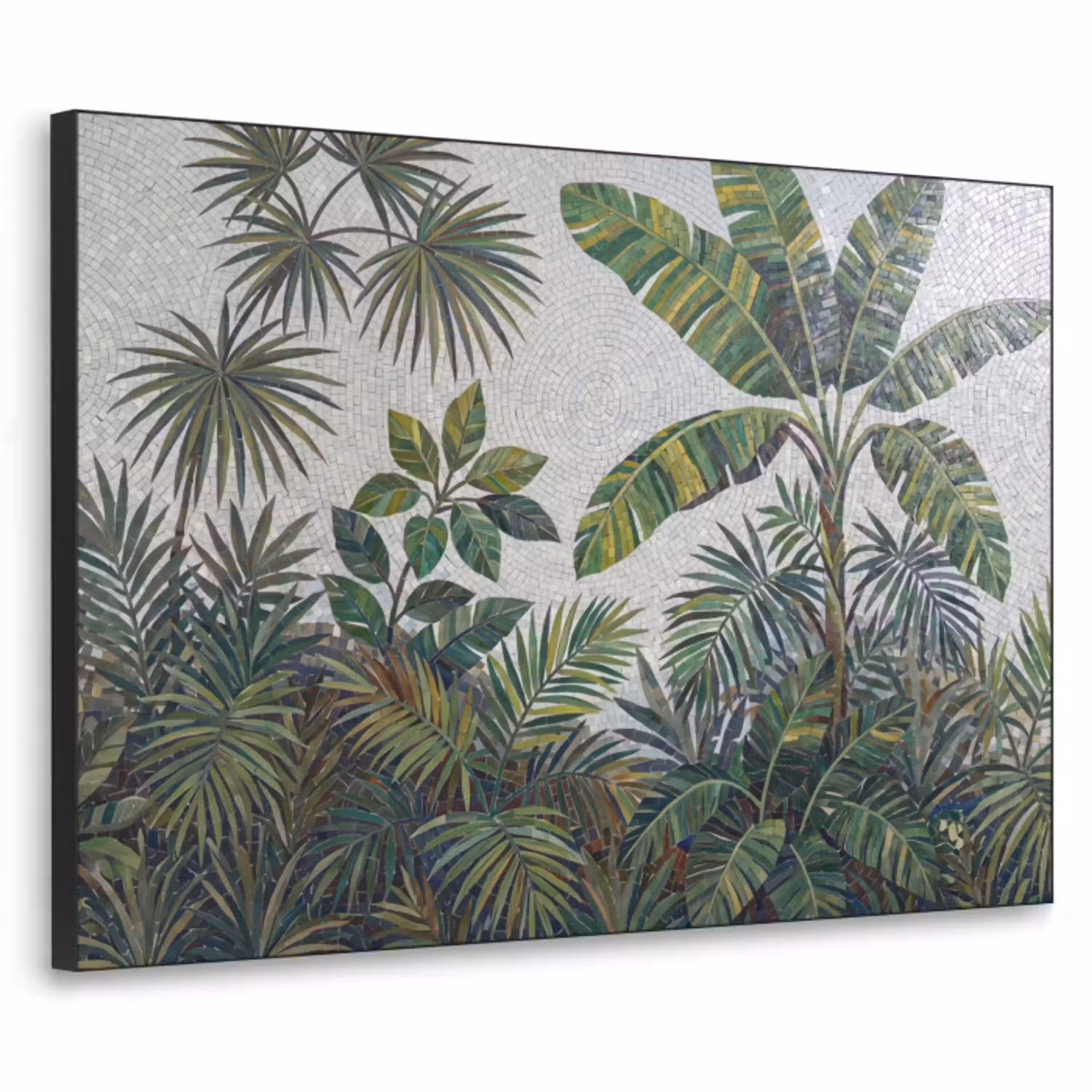 Planten - Tropisch - Mozaïek - Groen - Natuur Textielframe zwart klein -3d