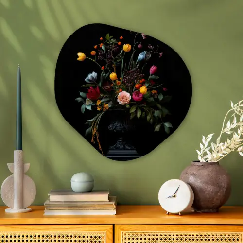 Klassiek - Vaas - Boeket - Bloemen Wandcirkel Organisch Aluminium middel -sfeer2