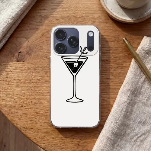 Cocktail - Glas - Olijf - Minimalistisch Telefoonhoesje iPhone 17 Pro klein -sfeer1
