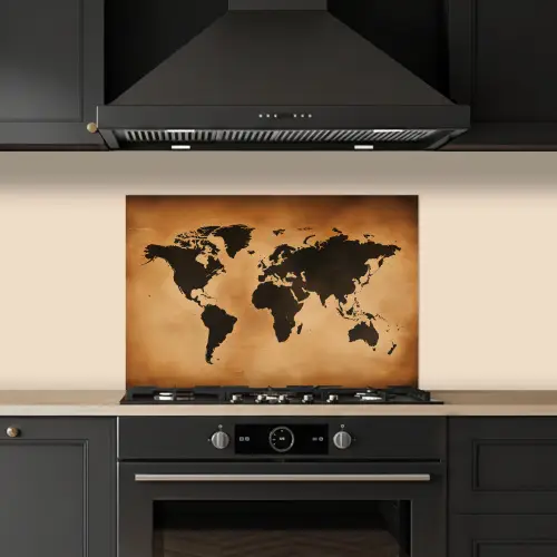 Wereldkaart - Bruin - Kaart keuken achterwand spatscherm klein -sfeer1