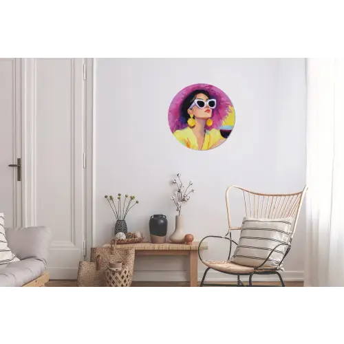 Vrouw - Hoed - Paars - Wijn Wandcirkel aluminium klein -woonkamer