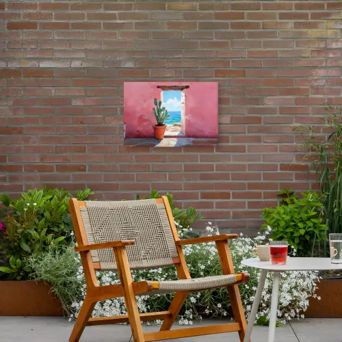 Zee - Roze - Cactus Tuinposter op houten frame 2 cm dik klein -sfeer3
