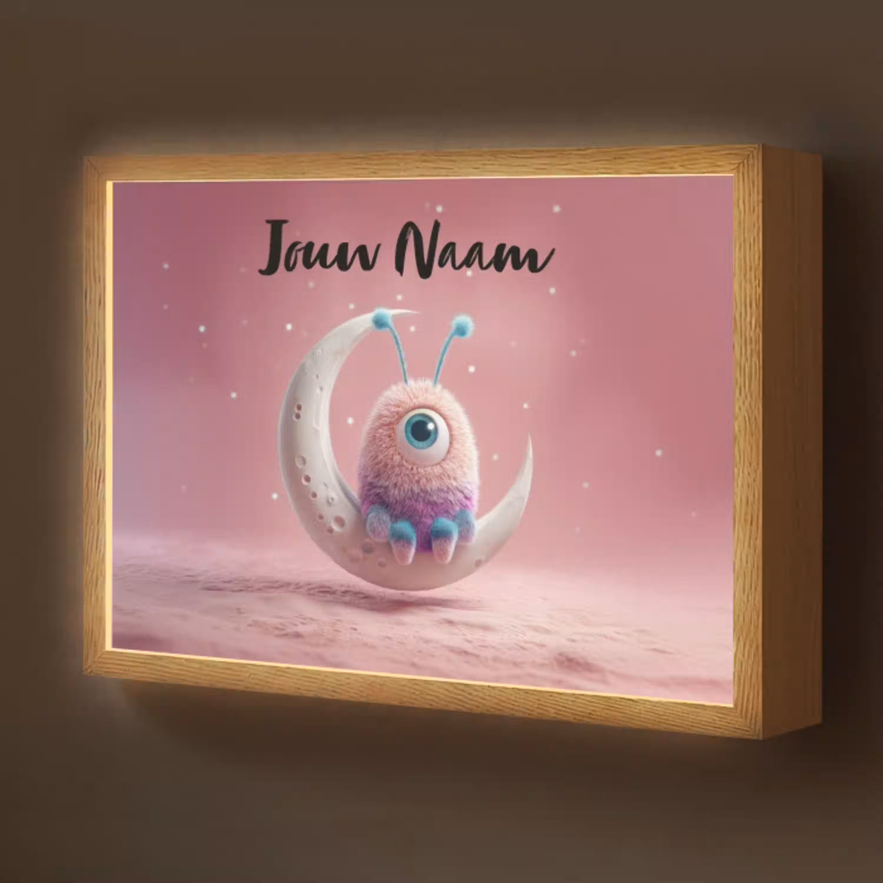 Maan - Monster - Roze Light Box met batterij (Wandlamp kind) middel -z3d_website